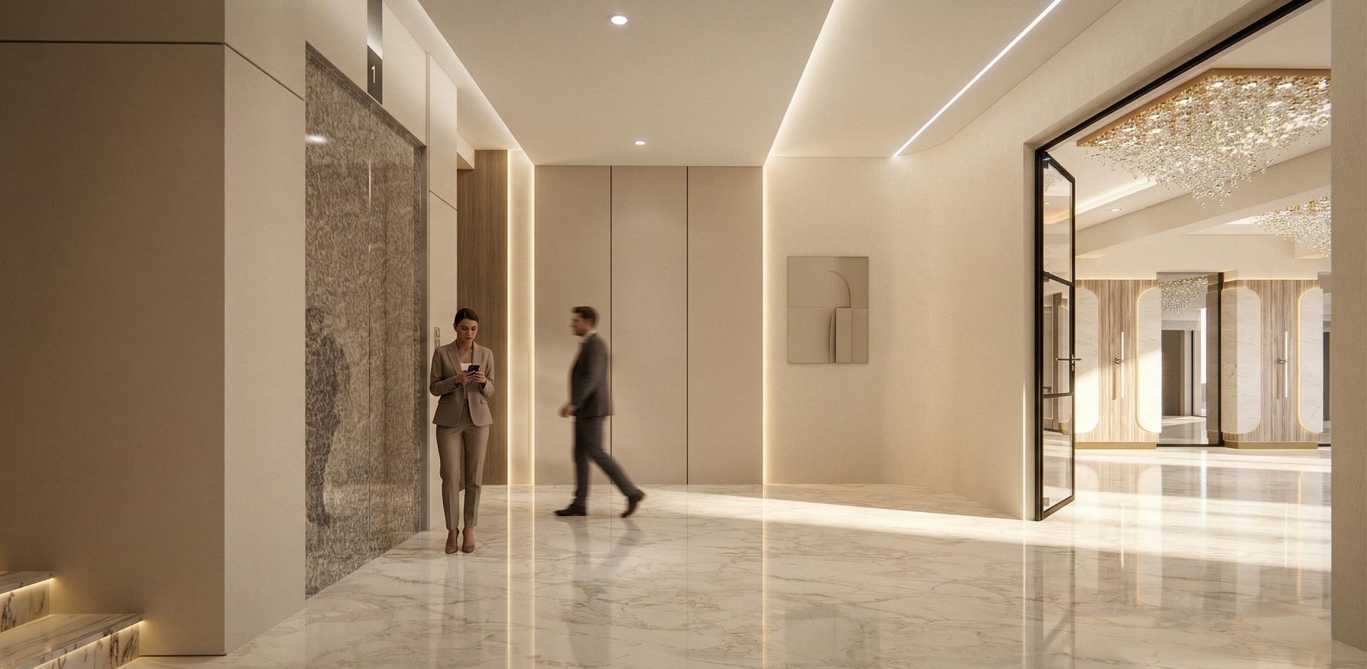 Marble corridor — arrival sequence